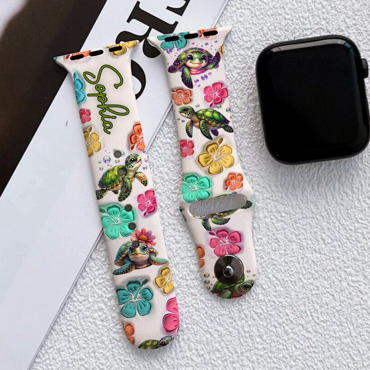 Sommerliche Vibes für Schildkrötenliebhaber – Personalisiertes Schildkröten-Armband für Apple Watch