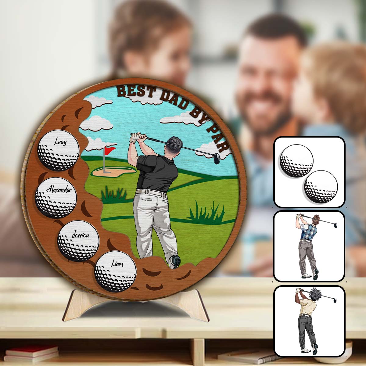 Bester Papa von Par - Personalisiertes 2-lagiges Holzschild / Holzplakette für Väter