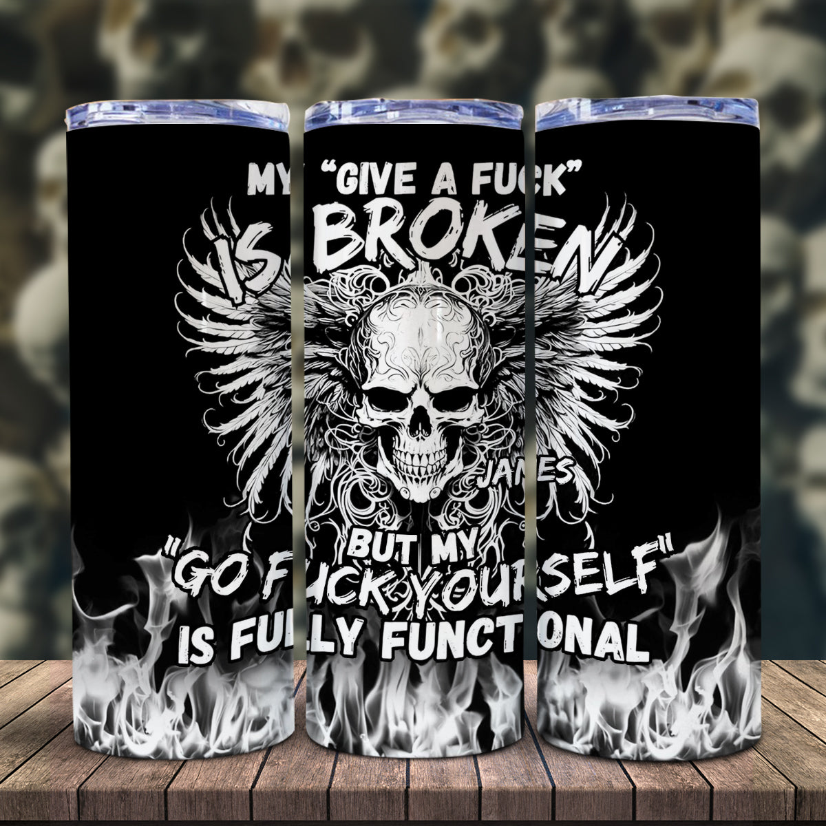 My Give A Fck Is Broken But My Go Fck Yourself Is Fully Functional - Personalized Skull Glow Skinny Tumbler