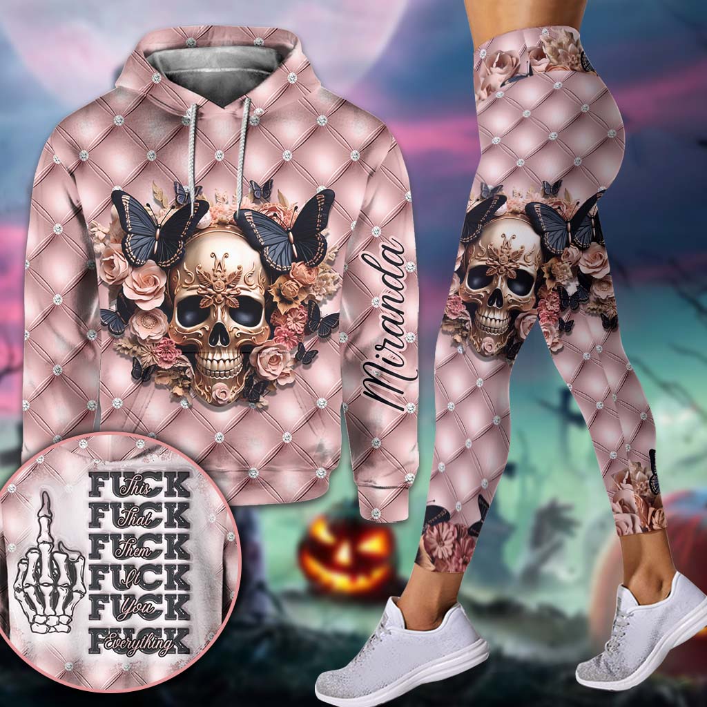 Fick dies, Fick das, Fick dich, Fick alles – Personalisierter Totenkopf-Hoodie und Leggings