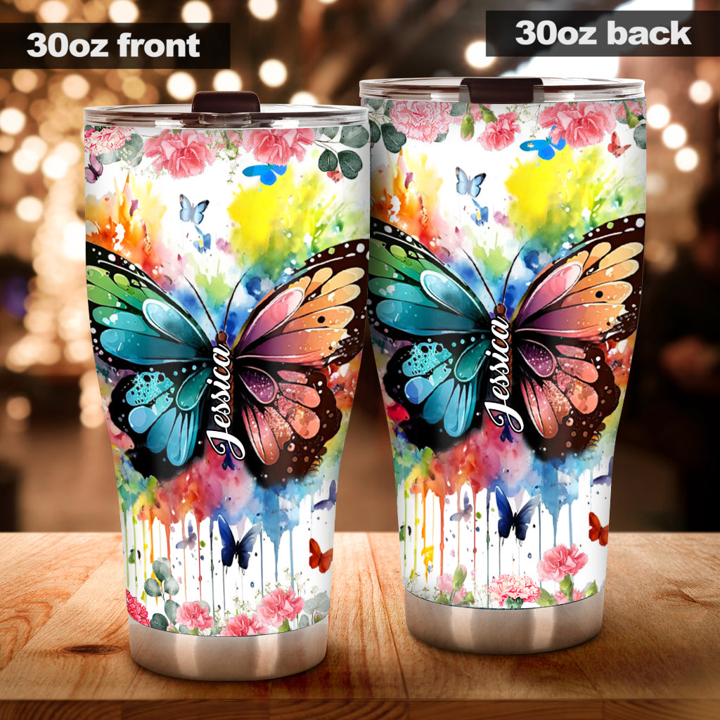 Schmetterling in bunter Aquarellversion - Personalisierter Schmetterlingsbecher