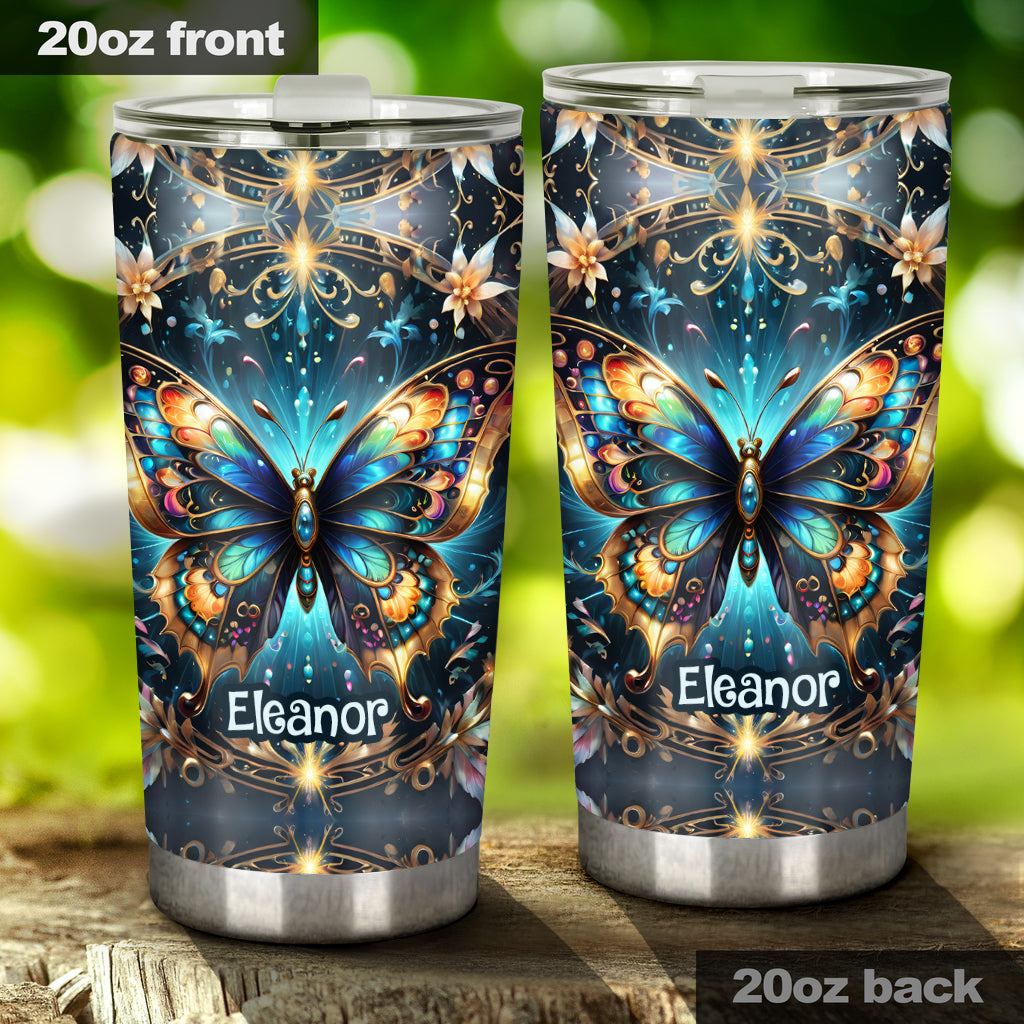 Atemberaubender, goldmetallicfarbener Schmetterling – personalisierter Schmetterlingsbecher