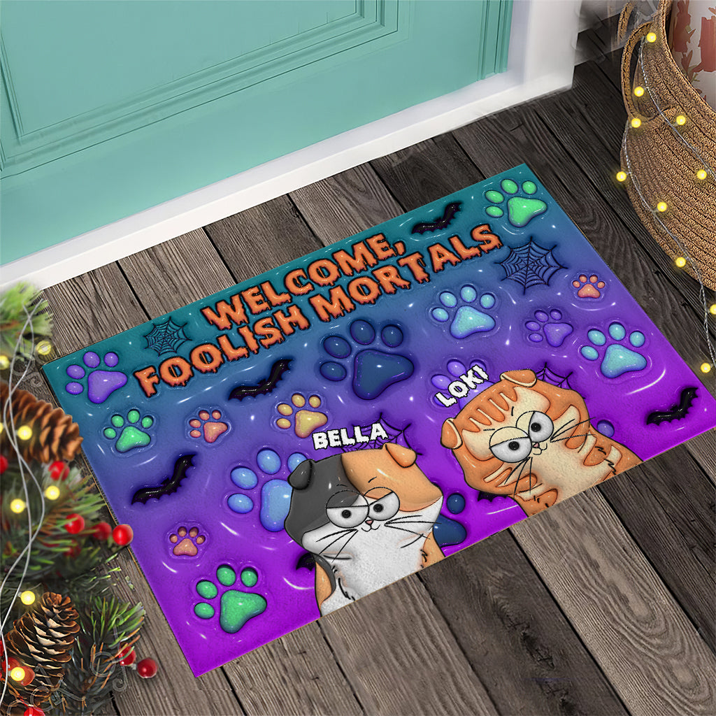 Welcome Foolish Mortals - Personalized Cat Doormat