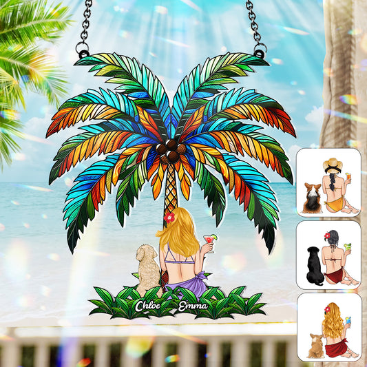 Du und Ich unter der Palme – Personalisierter Hunde-Fensterhänger 