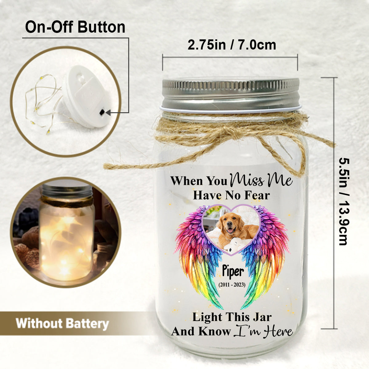 Wenn du mich vermisst, hab keine Angst – personalisierte Hunde-Einmachglas-Lampe
