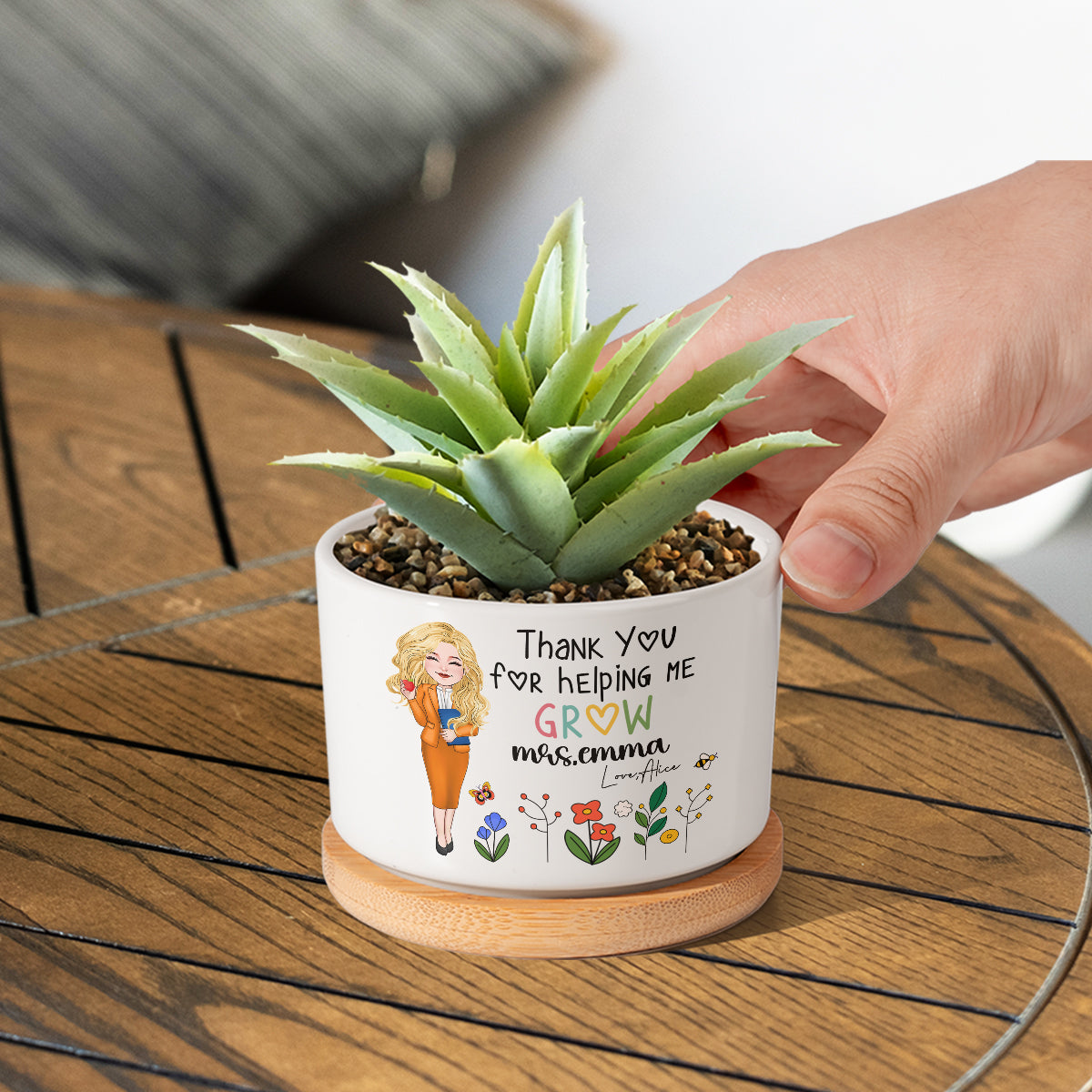 Thank You For Helping Me Grow - Personalized Teacher Ceramic Plant Pot