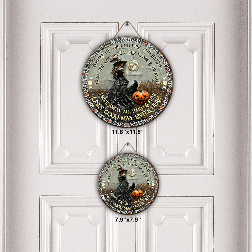 Rauch aus Luft, Feuer und Erde – Personalisiertes rundes Hexen-Holzschild