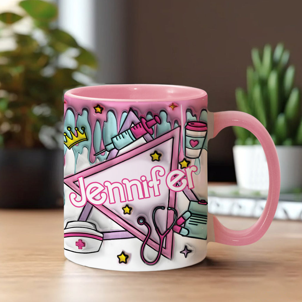 Krankenschwester-Puppe in Rosa - Personalisierte Tasse mit Krankenschwester-Motiv