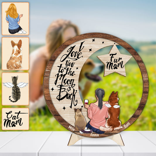 Ich vermisse dich, ich weiß, ich liebe dich bis zum Mond und zurück – Personalisiertes zweilagiges Holzschild mit Hundemotiv / Holzplakette