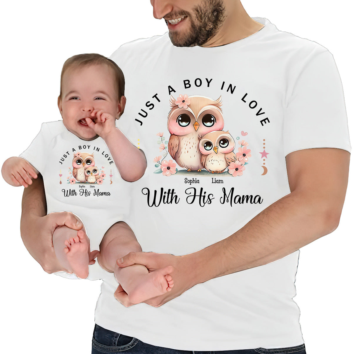 Einfach eine Mama, die ihren Jungen/ihre Tochter liebt – personalisiertes Mutter-T-Shirt und Baby-Body