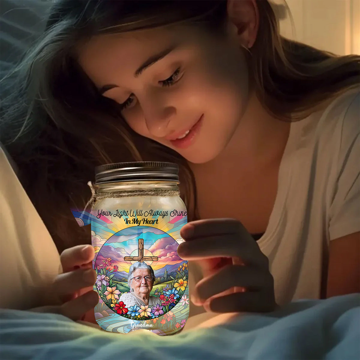 Dein Licht wird immer in meinem Herzen leuchten – Personalisierte Gedenkleuchte im Einmachglas