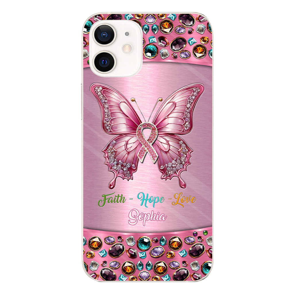 Hope For A Cure - Personalized Breast Cancer Awareness Clear Phone Case