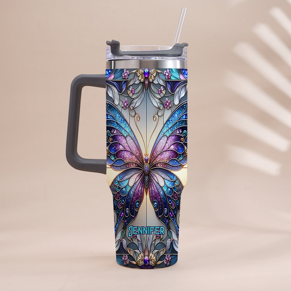 Love Butterflies - Personalized Butterfly Tumbler With Handle