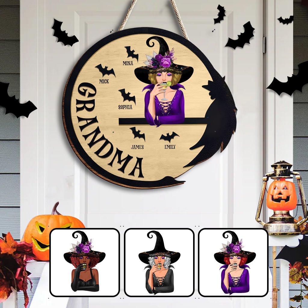 Fröhliches Halloween – Personalisiertes Oma-Holzschild in individueller Form