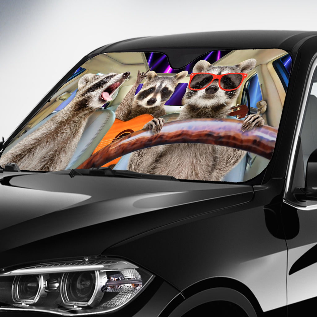 Drei lustige Waschbären-Tiere Windschutzscheibe - Personalisierte Waschbär-Auto-Sonnenblende