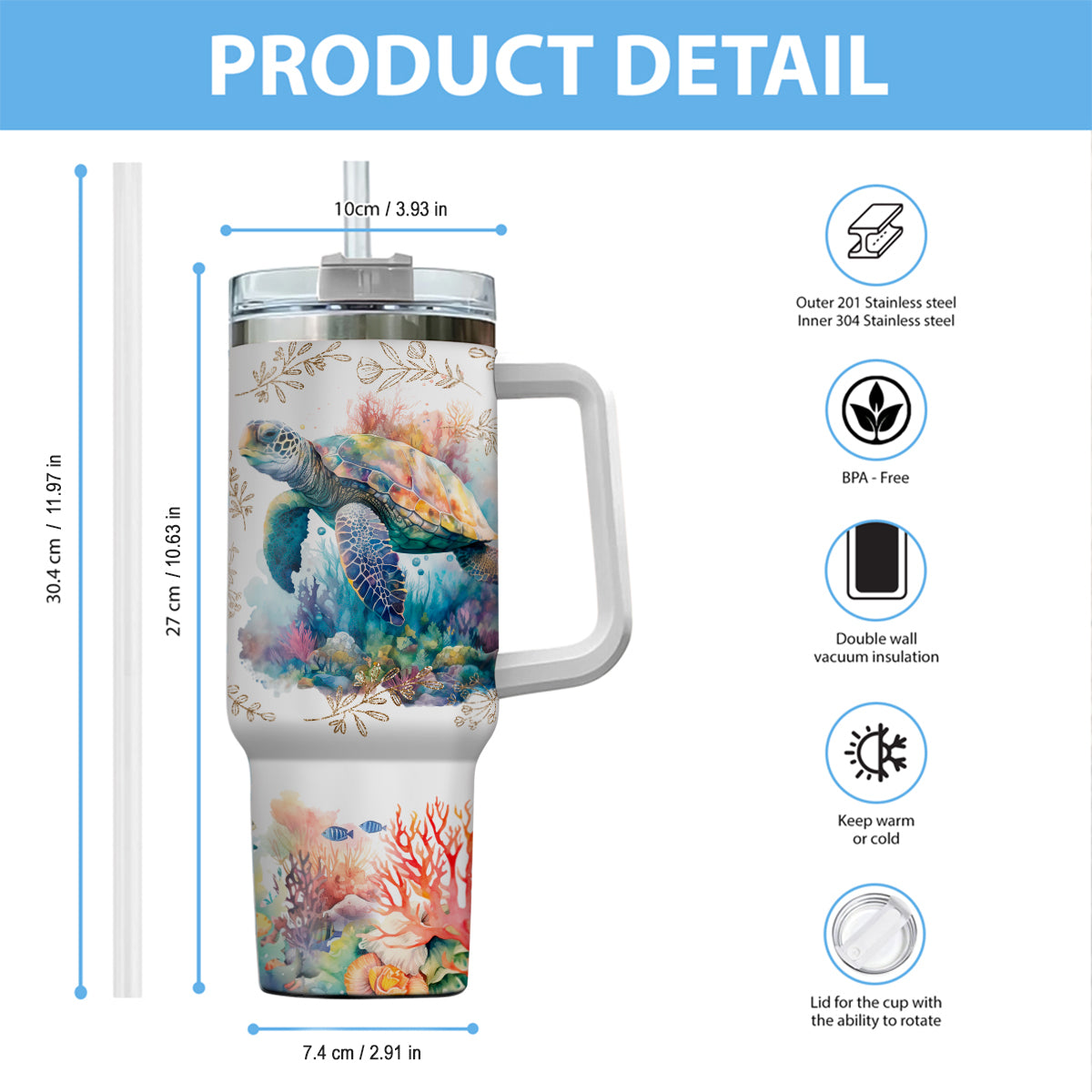 Personalisierter Schildkrötenbecher mit Henkel – „Love Turtles“