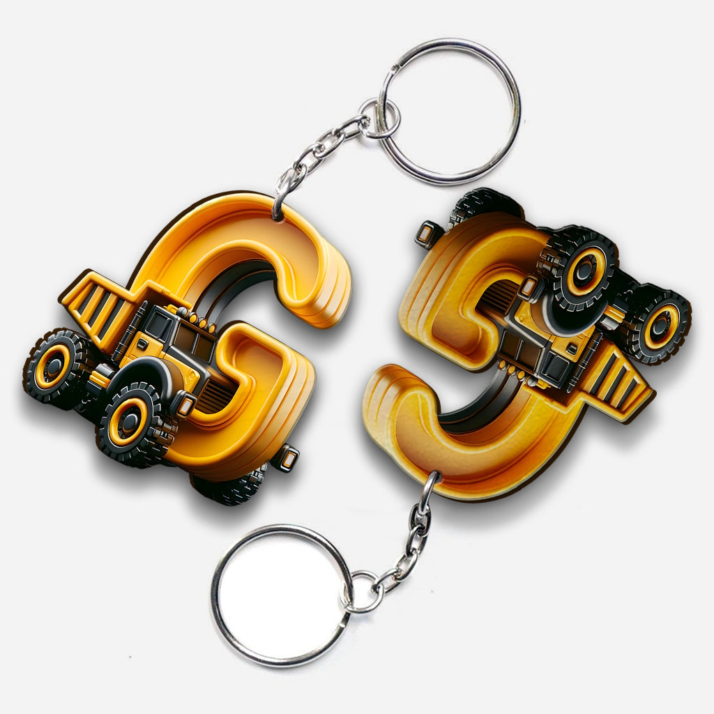 Construction Vehicles Letter - Personalized Kid Keychain
