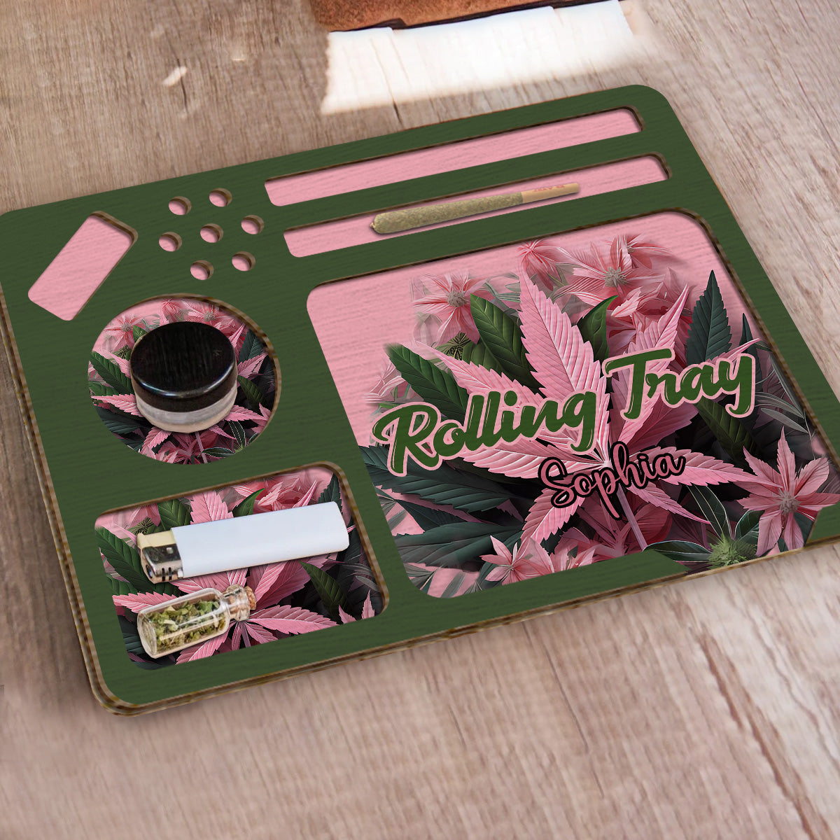 Pink 420 – Personalisiertes zweilagiges Holzschild/Holzplakette mit Weed-Motiv