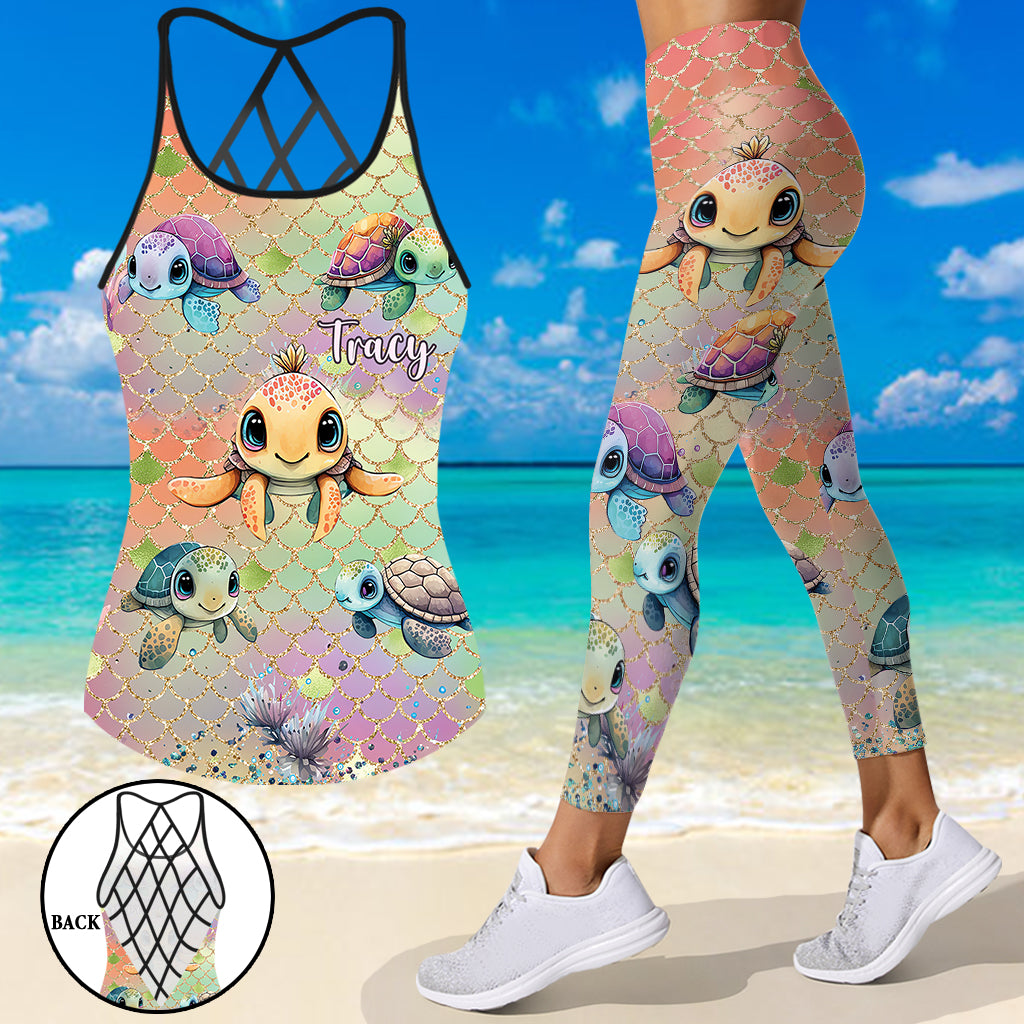 Bunte Schildkröte – Personalisiertes Tanktop und Leggings mit Schildkrötenkreuz