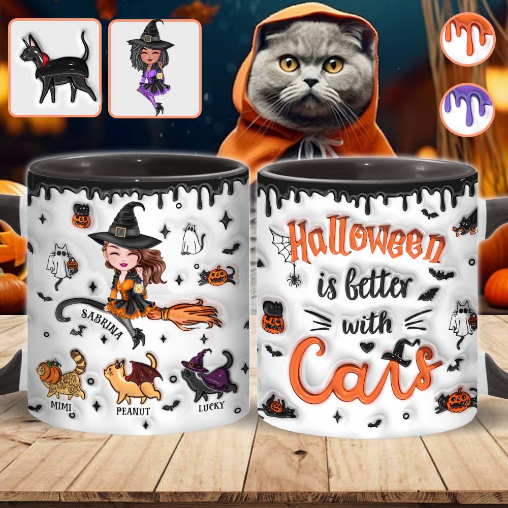 Halloween ist schöner mit einer Katze – Personalisierte Tasse mit Katzenmotiv