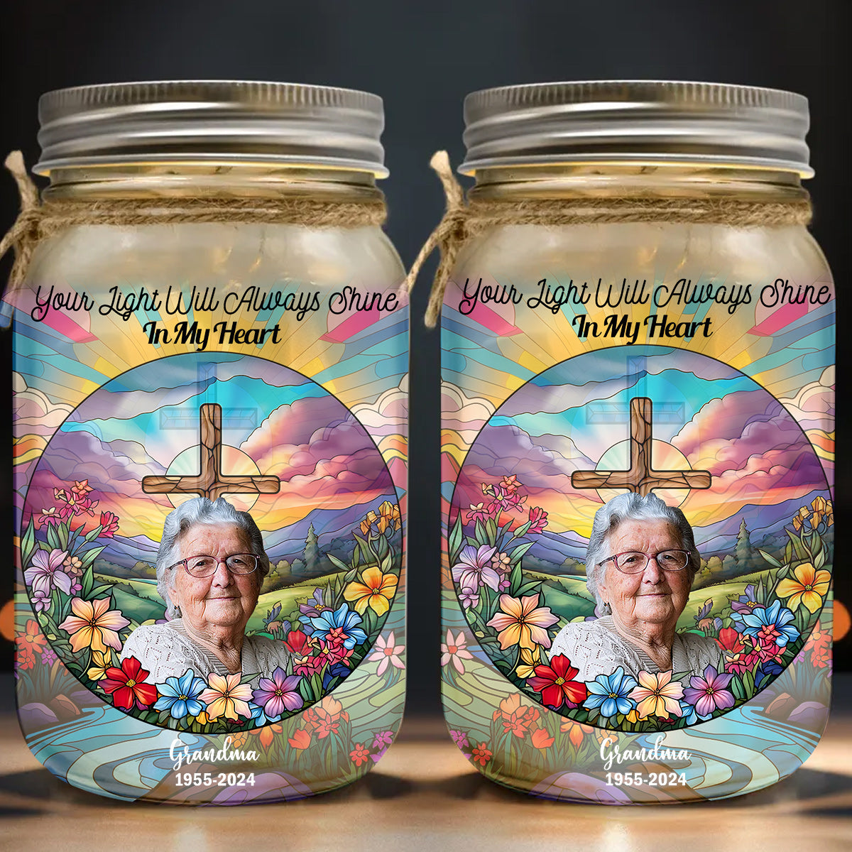 Dein Licht wird immer in meinem Herzen leuchten – Personalisierte Gedenkleuchte im Einmachglas
