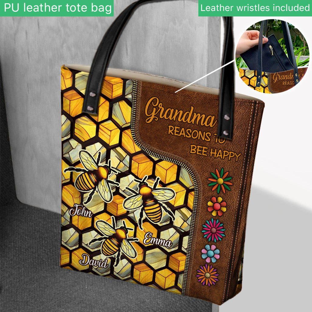 Grandma's Reasons To Be Happy - Personalized Grandma Tote Bag