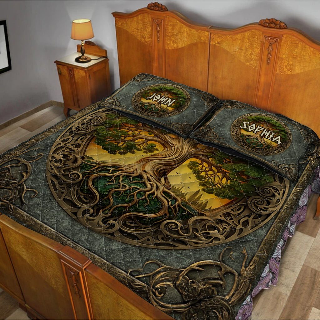 Lebensbaum, skandinavische Mythologie, rustikaler Stil – personalisiertes irisches Quilt-Set
