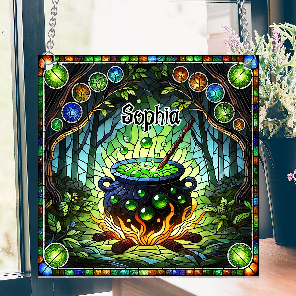 Witch's Cauldron - Personalized Witch Window Hanging Suncatcher Ornament