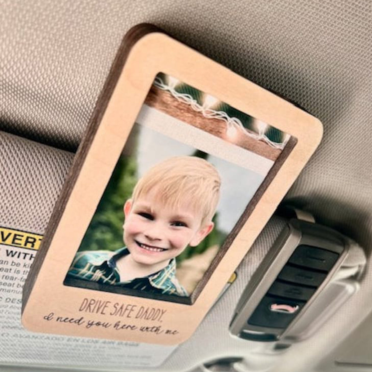 Fahr vorsichtig, Papa! Personalisierter Auto-Sonnenblendenclip mit Foto – Individuelle Gestaltung für Väter