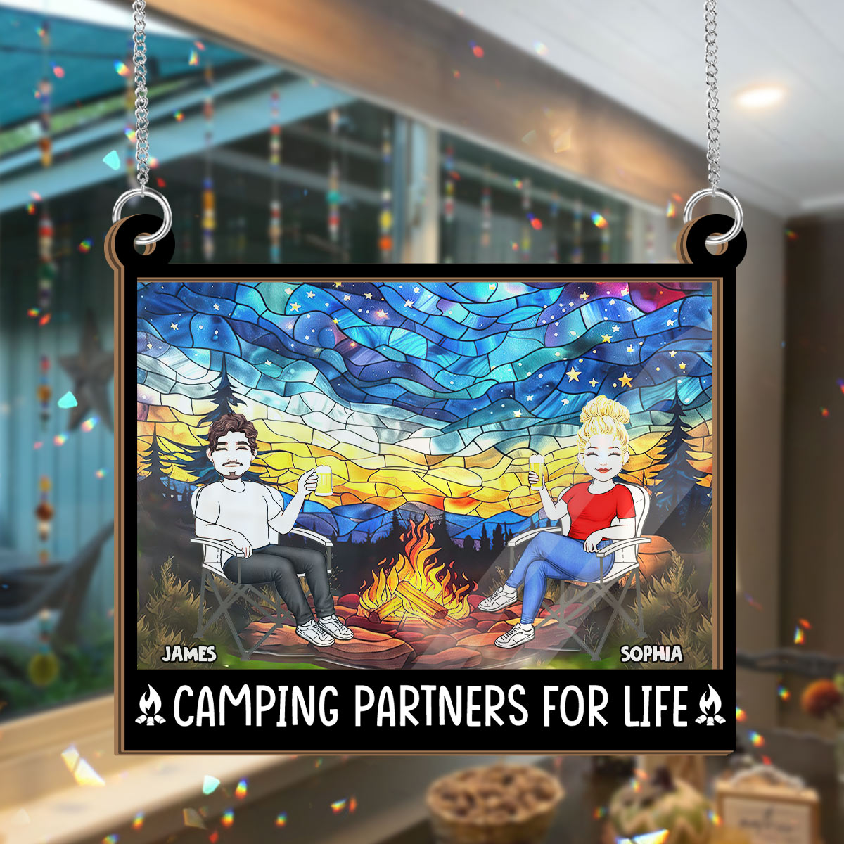 Campingpartner fürs Leben – Personalisierter, zweilagiger Fensterhänger zum Aufhängen