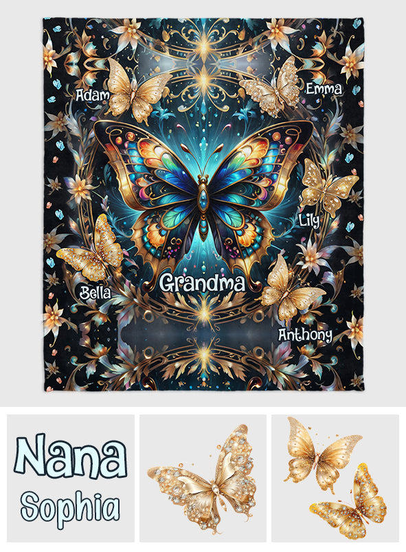 Oma-Leben, Mama – Jeder Titel möglich – Wunderschöne goldene Schmetterlingsversion – Personalisierte Oma-Decke