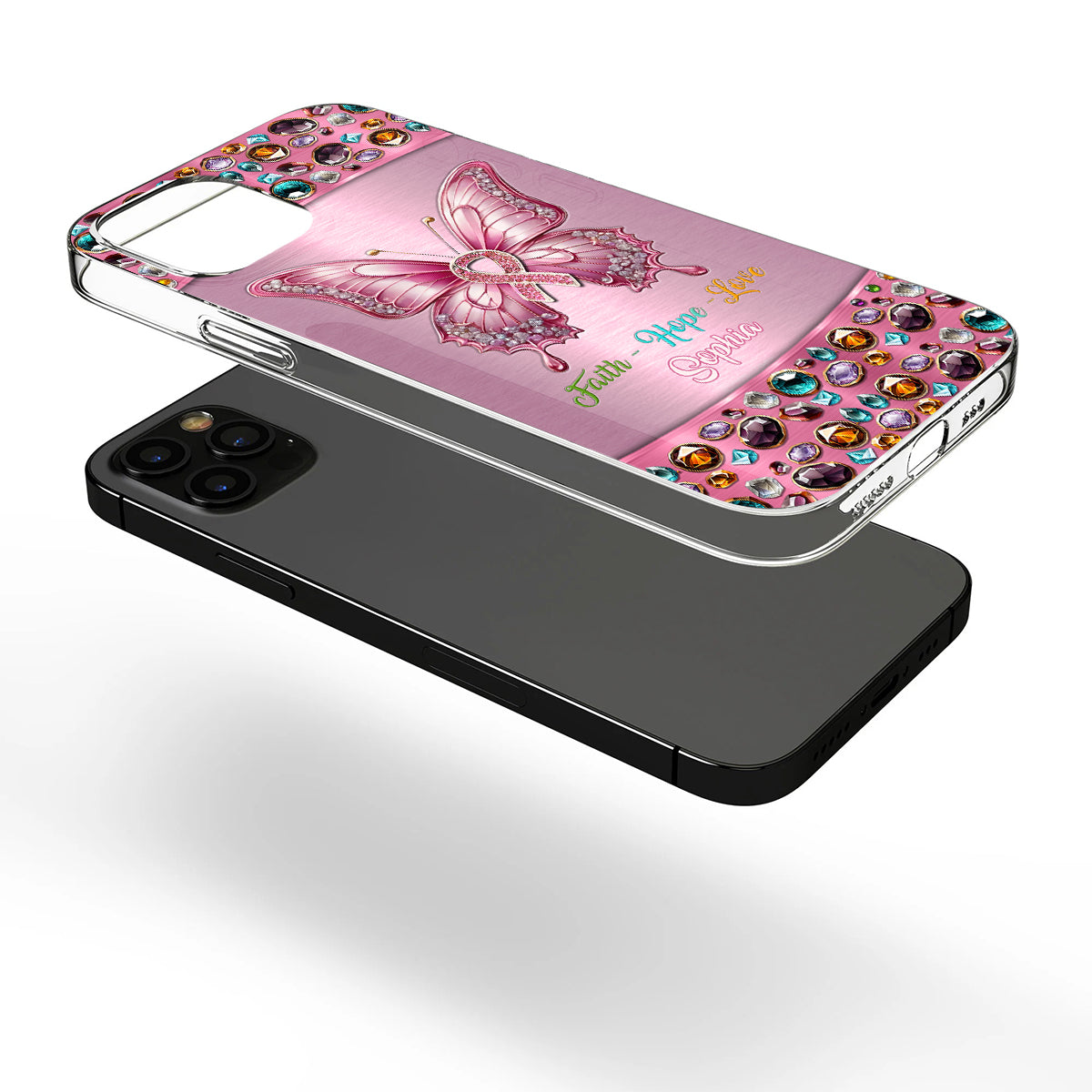 Hope For A Cure - Personalized Breast Cancer Awareness Clear Phone Case
