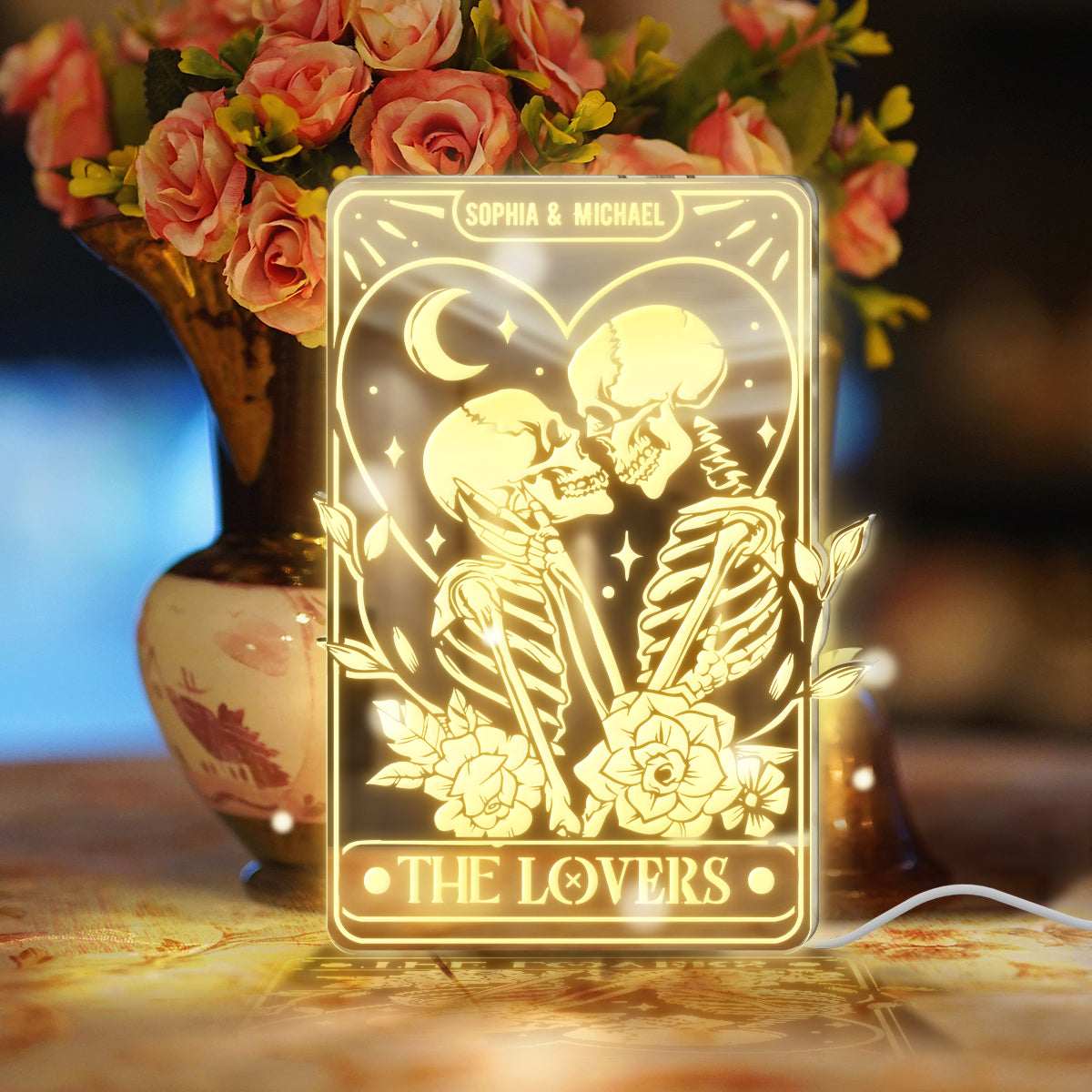 The Lovers – Personalisierte Totenkopf-Spiegelleuchte 