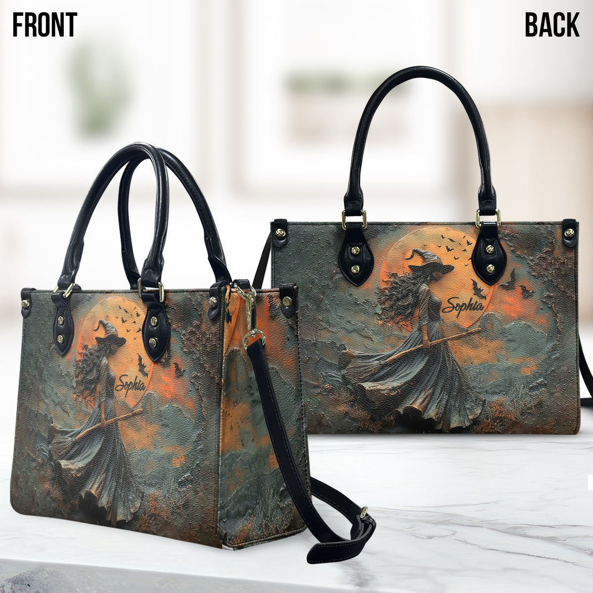 Wunderschöne Hexe – personalisierte Hexen-Lederhandtasche
