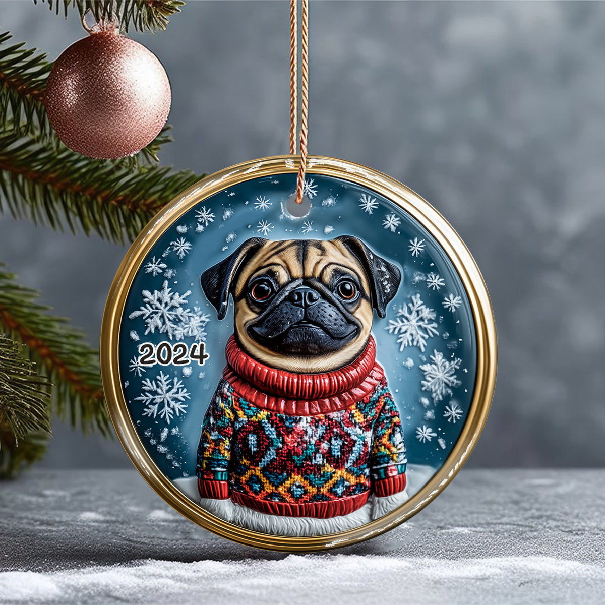 Merry Christmas - Personalized Dog Ceramic Circle Ornament