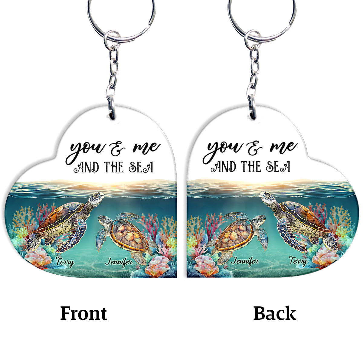 Du und ich und das Meer – Personalisierter Schildkröten-Schlüsselanhänger