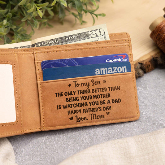 To My Son From Mom Dad Happy Father‘s Day Back View - Personalized Son Leather Wallet