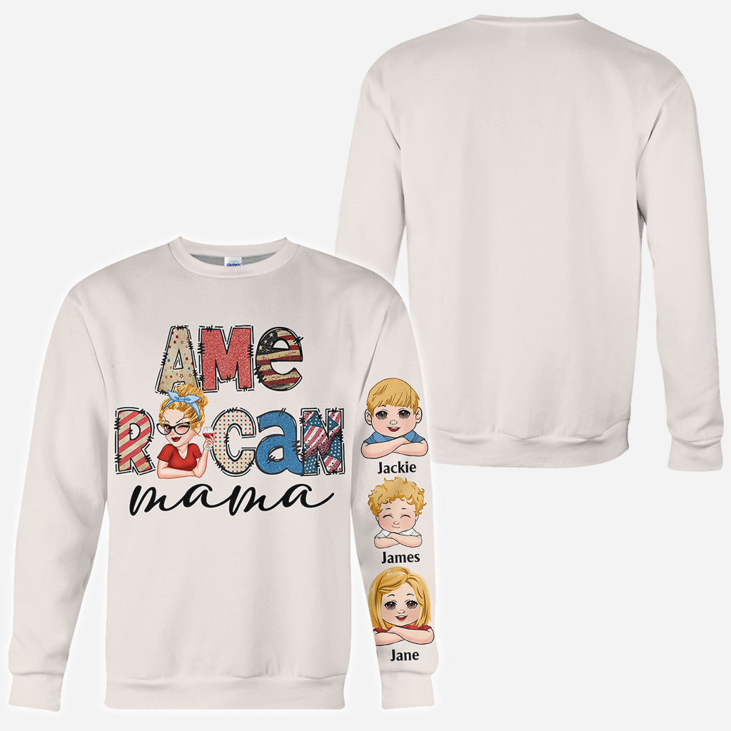 Amerikanische Mama – Beliebiger Titel – Vintage-Retro-Stil – Personalisiertes Mutter-Shirt mit Allover-Aufdruck