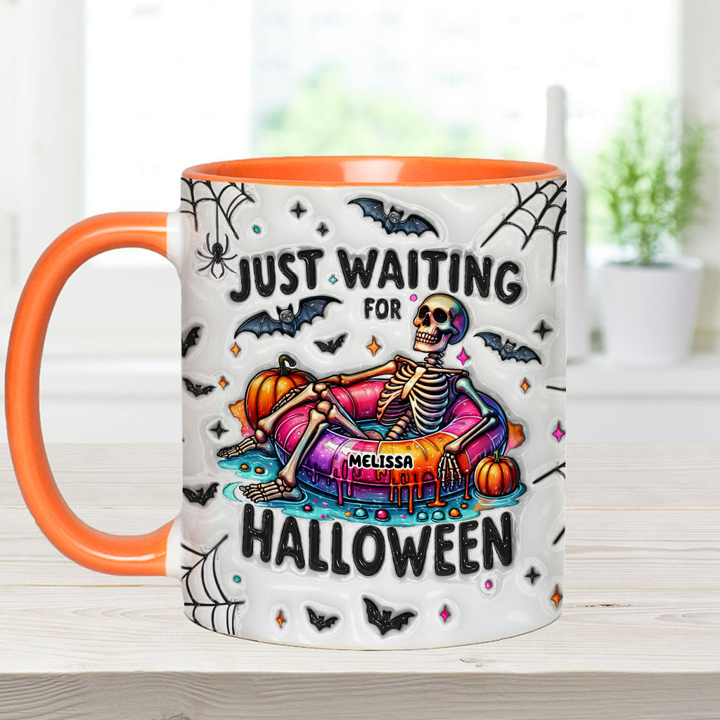 Ich warte nur noch auf Halloween – personalisierte Tasse mit Totenkopf-Akzent