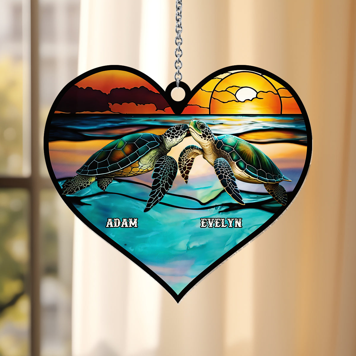 Ich liebe dich bis zum Strand und zurück – Personalisierter Schildkröten-Fensterhänger 