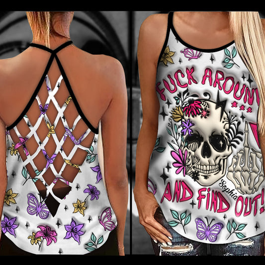 Fuck Around And Find Out - Personalized Skull Cross Tank Top
