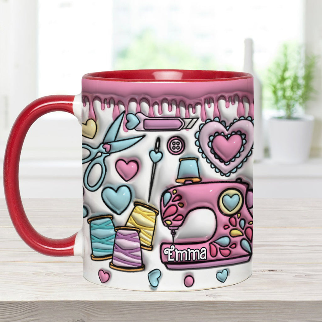 Pink für Nähbegeisterte – Personalisierte Tasse mit Nähmotiv