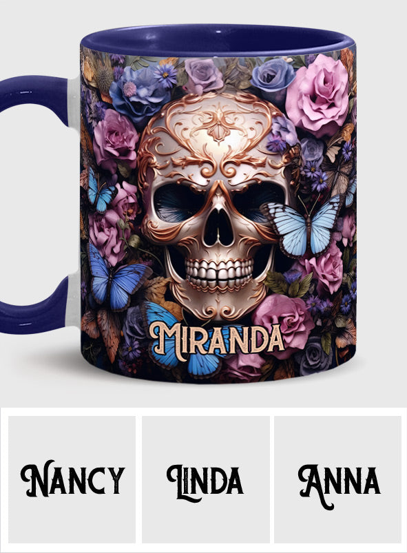 Beauty Of The Dark Skull Roses Butterflies - Personalized Skull Accent Mug