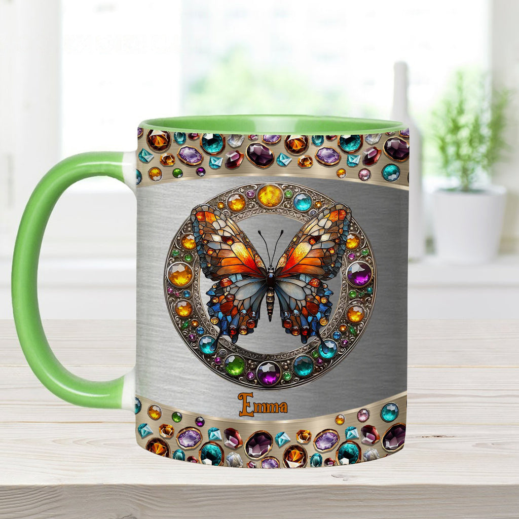 Stained Glass Beauty - Personalized Butterfly Accent Mug