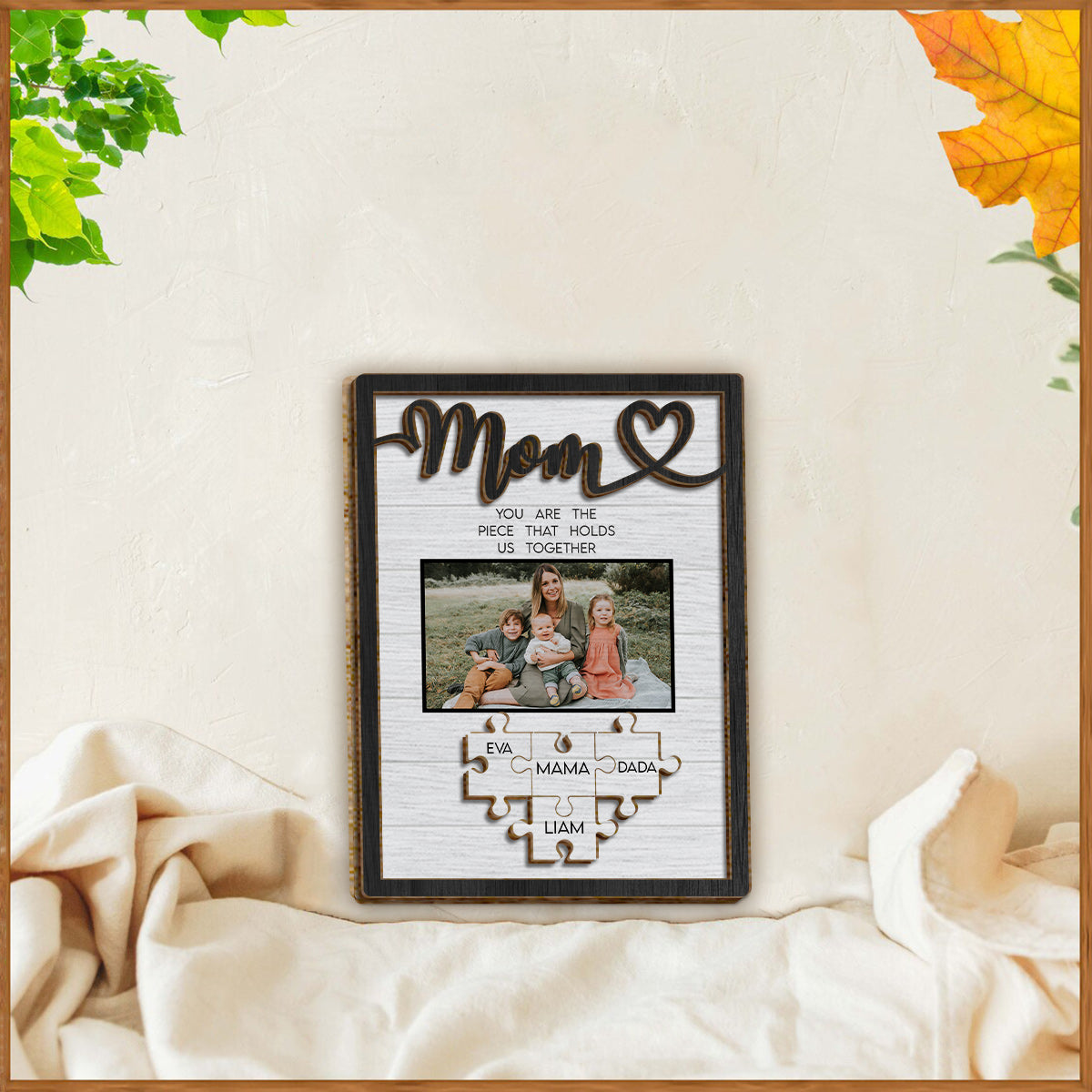 Mama, du bist das, was uns zusammenhält – Personalisiertes zweilagiges Holzschild/Holzplakette für Mama