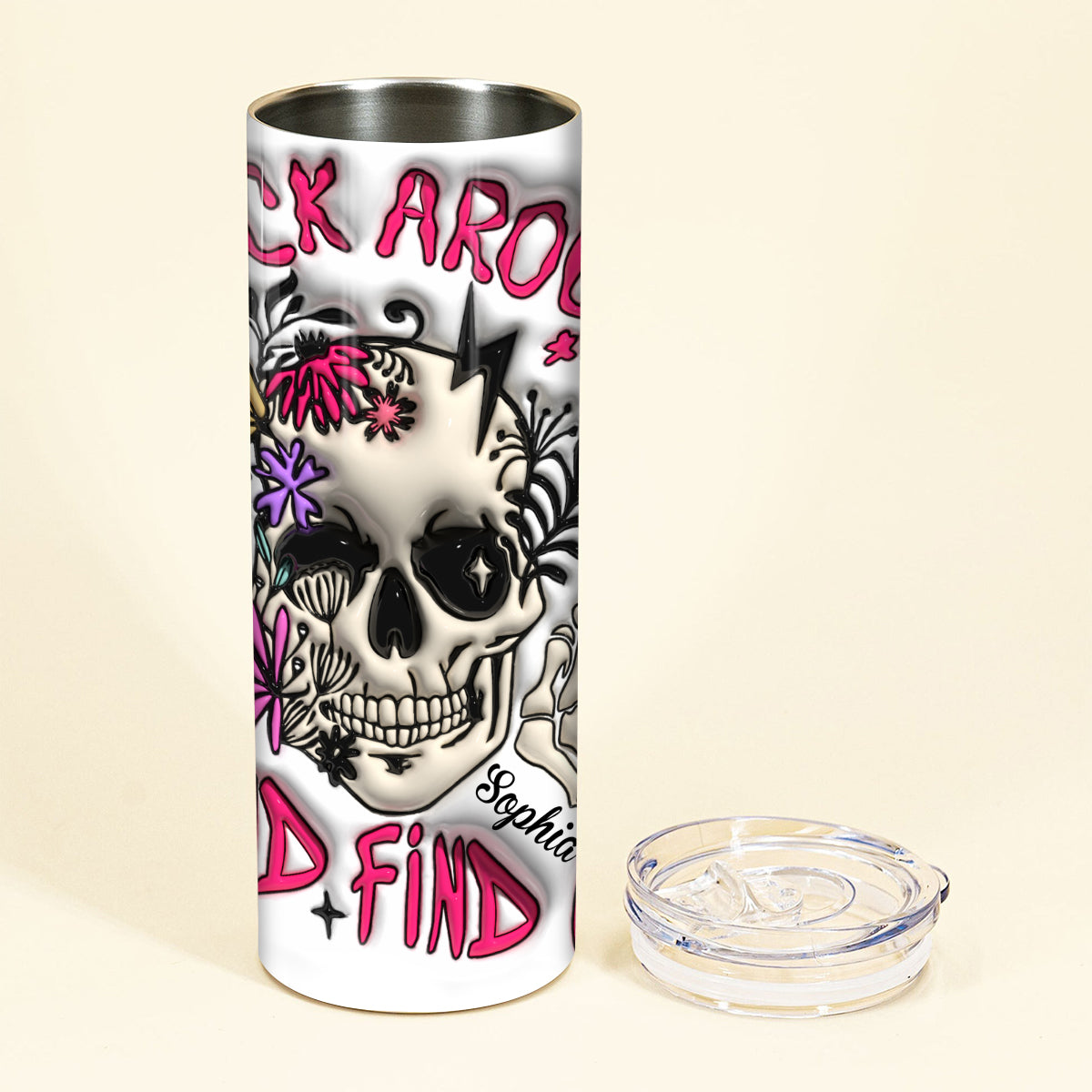 Probier's aus und finde es heraus – personalisierter, schmaler Totenkopf-Trinkbecher