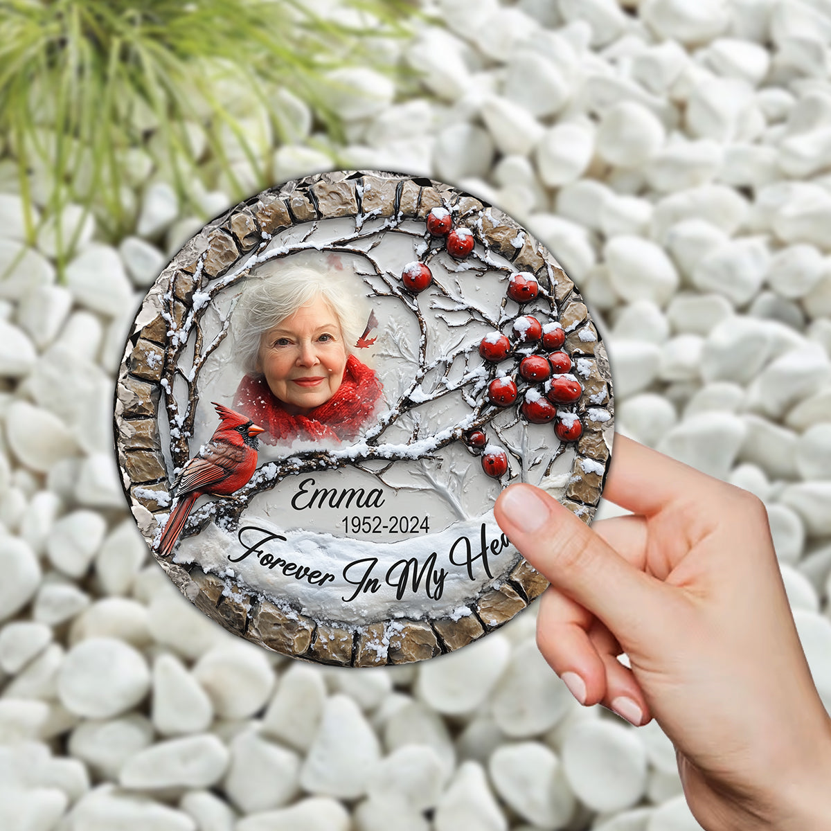 Für immer in meinem Herzen – Personalisierter runder Gedenkstein