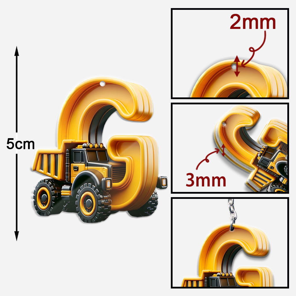 Construction Vehicles Letter - Personalized Kid Keychain
