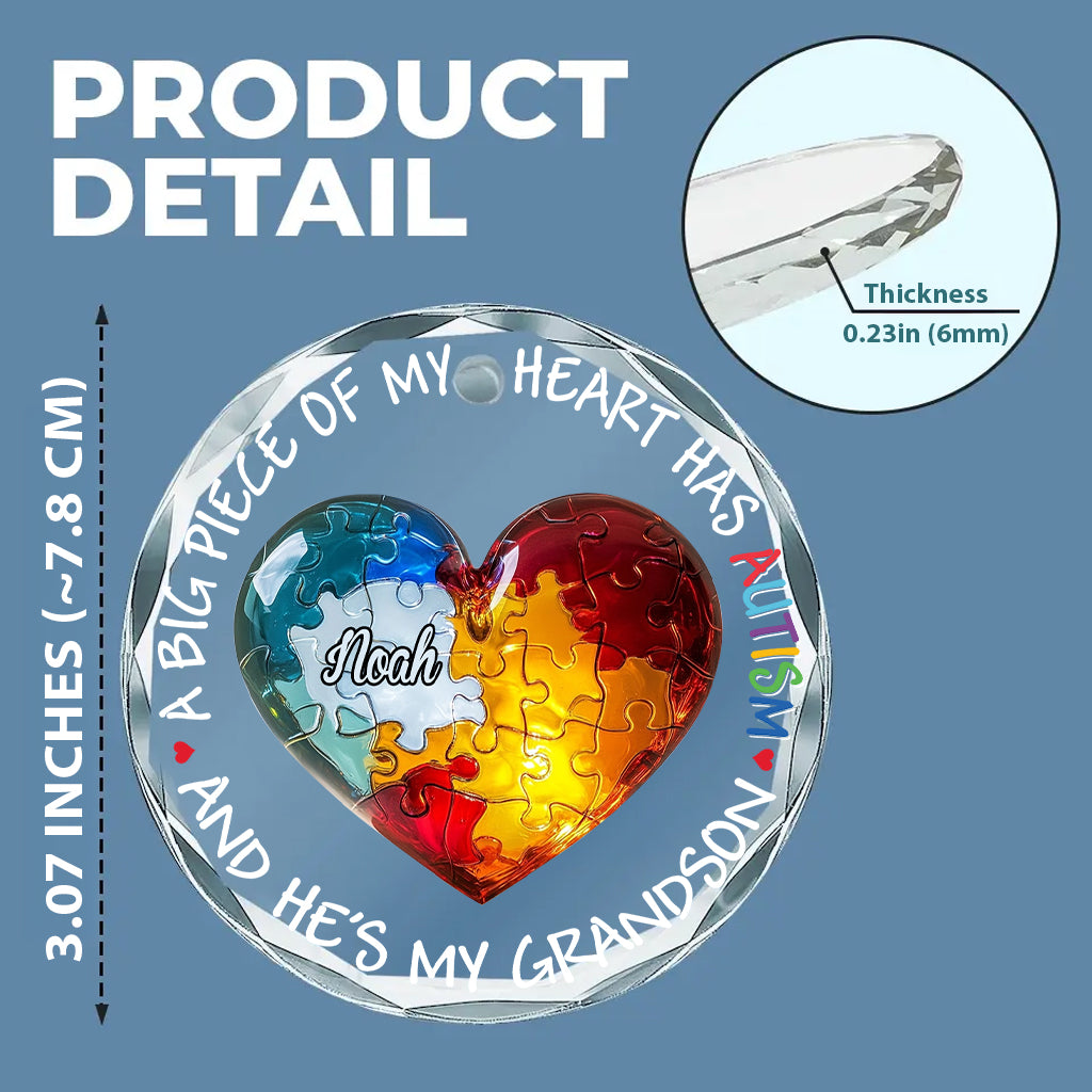 Ein großer Teil meines Herzens ist autistisch – Personalisierter runder Glasanhänger zur Sensibilisierung für Autismus