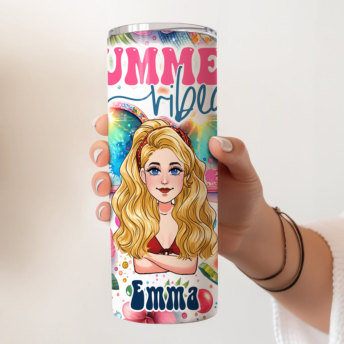 Sommerfeeling – Personalisierter, schlanker Trinkbecher für Meeresliebhaber